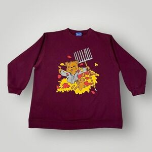 Vintage Pooh Sweatshirt Womens 2X Burgundy‎ Fall Bears Leaves Disney 90s